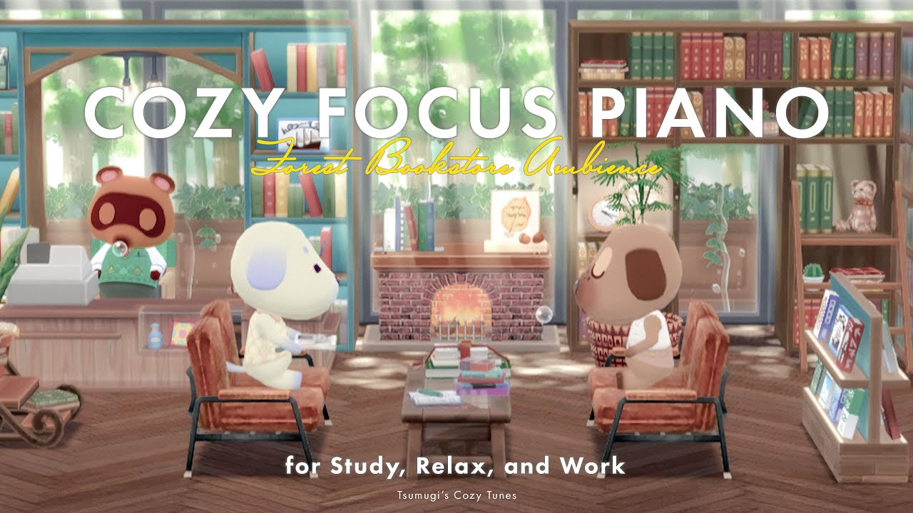 【あつ森】ゆっくりと静かに集中できるBGM｜ピアノアンビエント｜木漏れ日の本屋さん｜勉強・仕事・作業用【1時間45分】