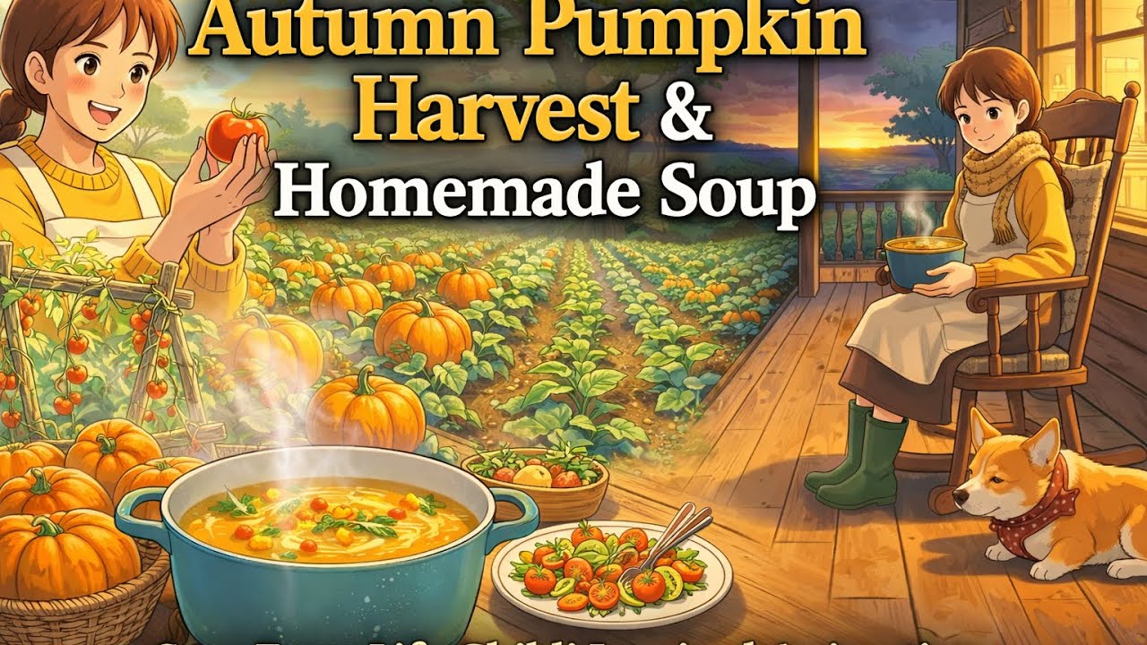 Autumn Pumpkin Harvest & Homemade Soup | Cozy Farm Life Ghibli Inspired Animation