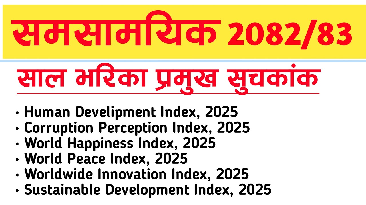 प्रमुख सुचकांकमा नेपालकाे स्थान, २०२५ | समसामयिक Current Affairs 2082/83