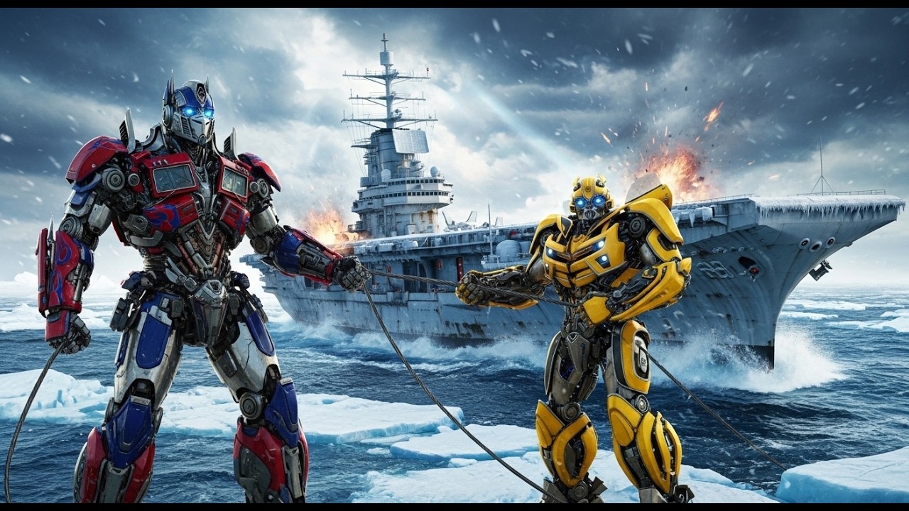 Optimus Prime & Bumblebee Rescue a Colossal Aircraft Carrier Frozen in Arctic Waters