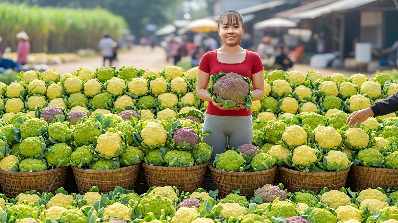 Harvest TONS of Green Cauliflower &ndash; Full Load Goes To Village Market Sell!