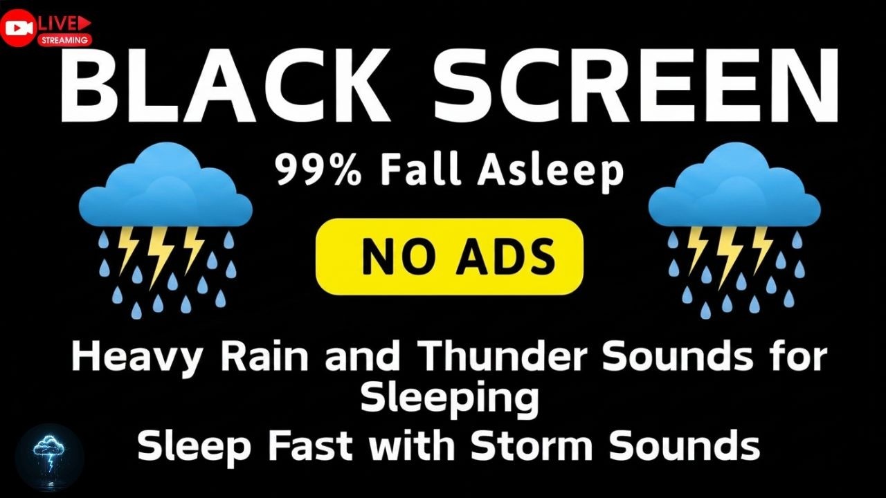 🔴 Rain & Thunder Sounds for Sleeping 24/7 | Black Screen, Thunderstorm, White Noise, Stress Relief