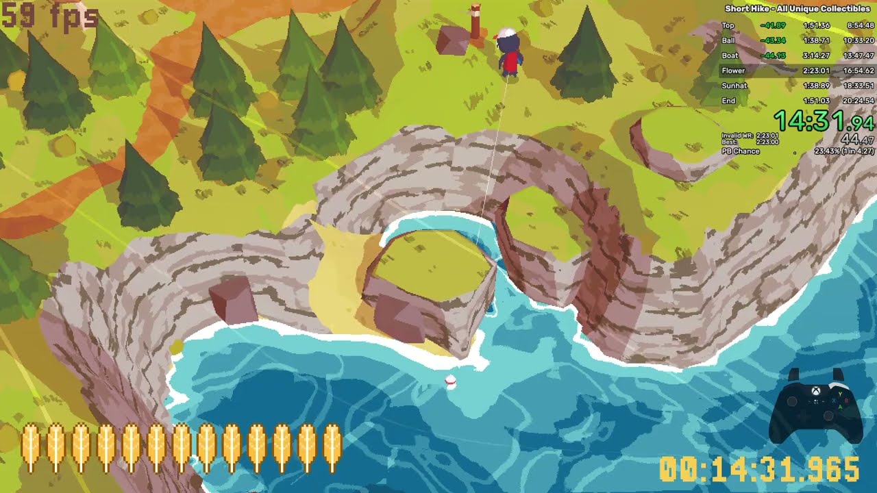 A Short Hike - All Unique Collectibles Speedrun in 19:58 [WR]