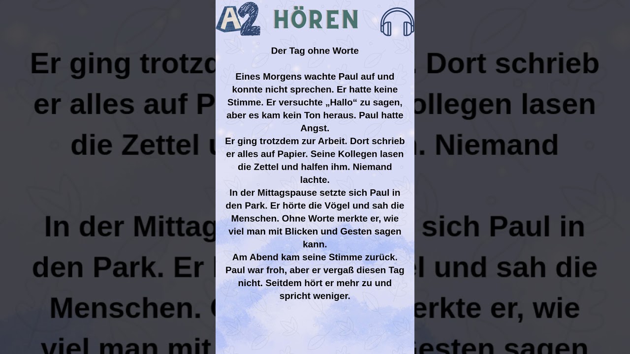 Deutsch Lernen A2 Märchen “Der Tag ohne Worte” Hörverstehen 