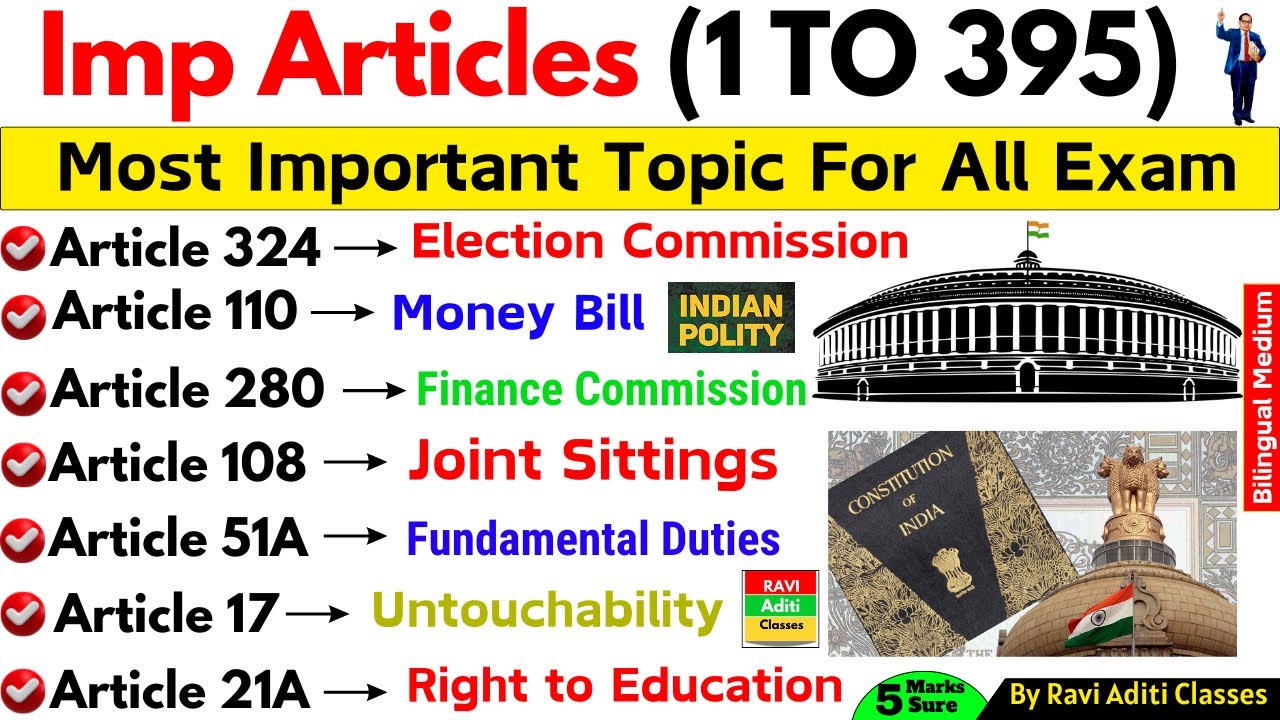 Important articles of indian constitution Tricks | Articles 1 To 395 MCQ | Polity Articles SSC CGL