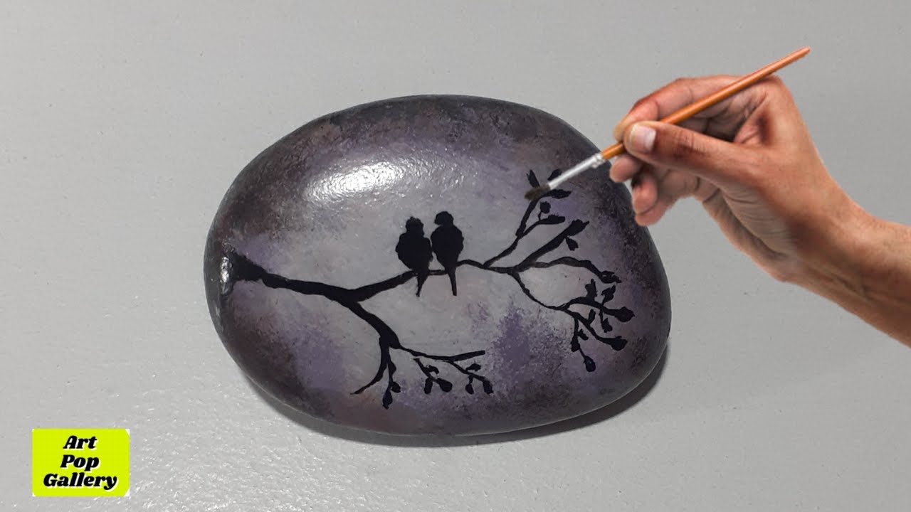 ¿Cómo pintar a dos pajaritos en un árbol en una piedra diminuta? / Art Pop Gallery
