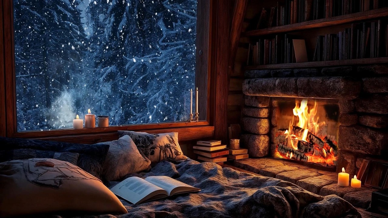 NO ADS ❄️🔥 Cozy Winter Cabin Night | Warm Fire Ambience & Snowfall for Instant Deep Sleep