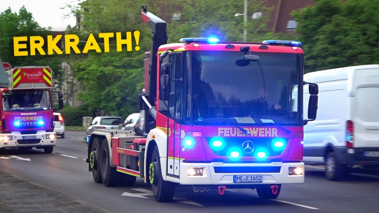 [WLF OHNE ABROLLBEHÄLTER!] - Feuerwehr ERKRATH mit Wechselladern & Drehleiter auf Einsatzfahrt!