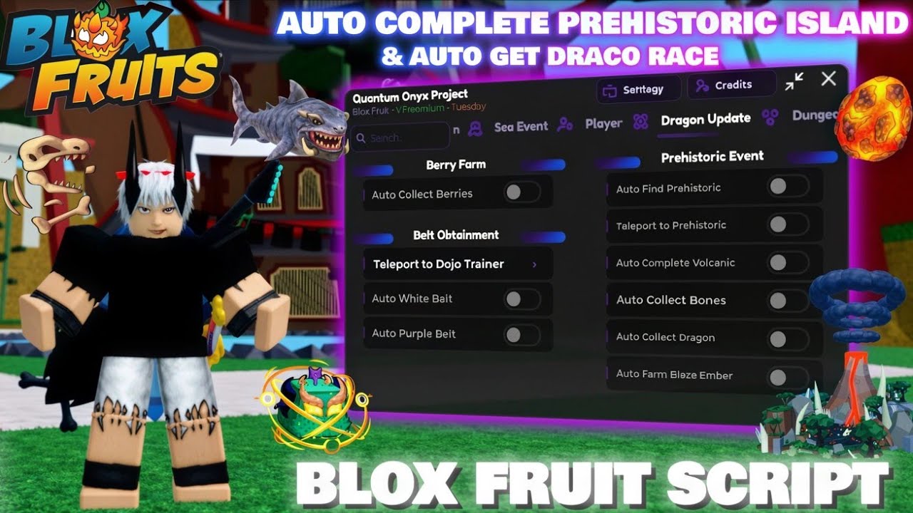 [🌋АВТОМАТИЧЕСКАЯ ДОИСТОРИЧЕСКАЯ ОСТРОВ И АВТОГОНКА НА ДРАКО🐲] Скрипт Blox Fruits | (FREEMIUM) | А...