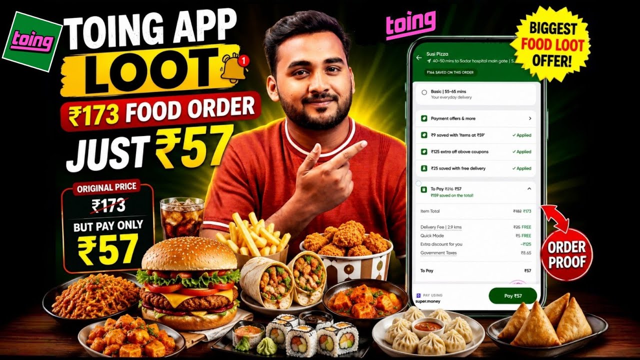 Toing App Free Food Loot | Pizza Squad Challenge Complete Trick  | ₹173 Food Order Just ₹57