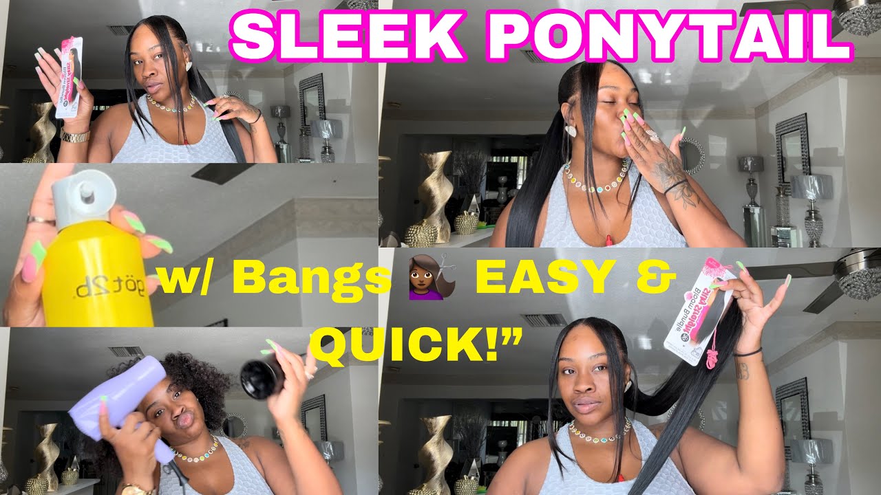 Sleek Natural Hair Ponytail w/ Bangs | Easy Synthetic Ponytail Tutorial (Diamond Girl Beauty Supply)
