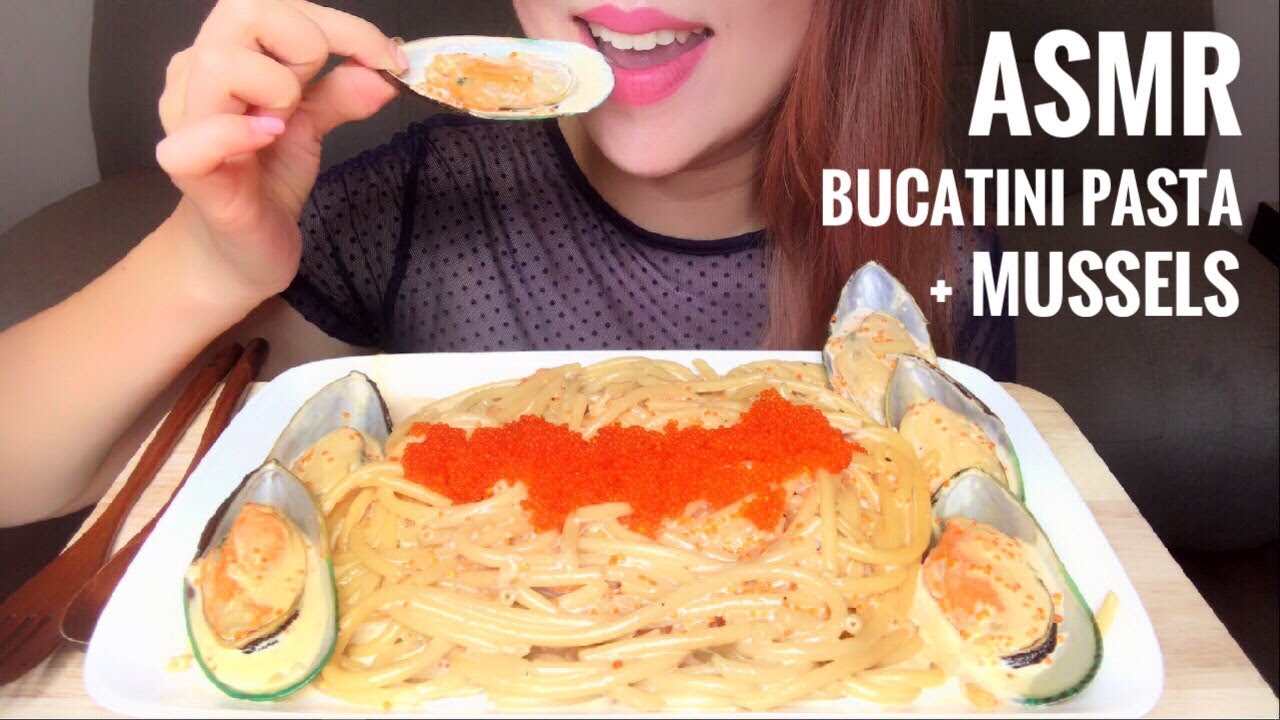 ASMR CREAMY TOBIKO PASTA + MUSSELS | Recipe & Eating Sounds (No Talking)