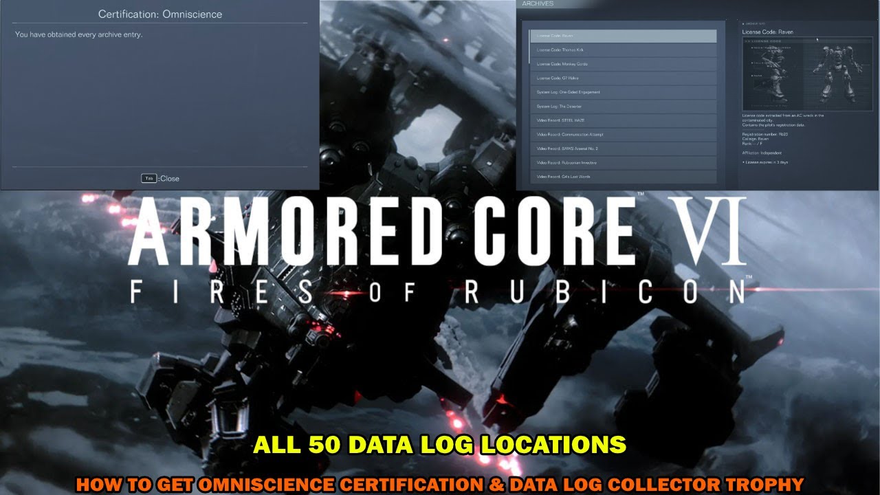 Armored core 6 Fires of rubicon walkthrough - All 50 Data logs locations- Data log collector trophy