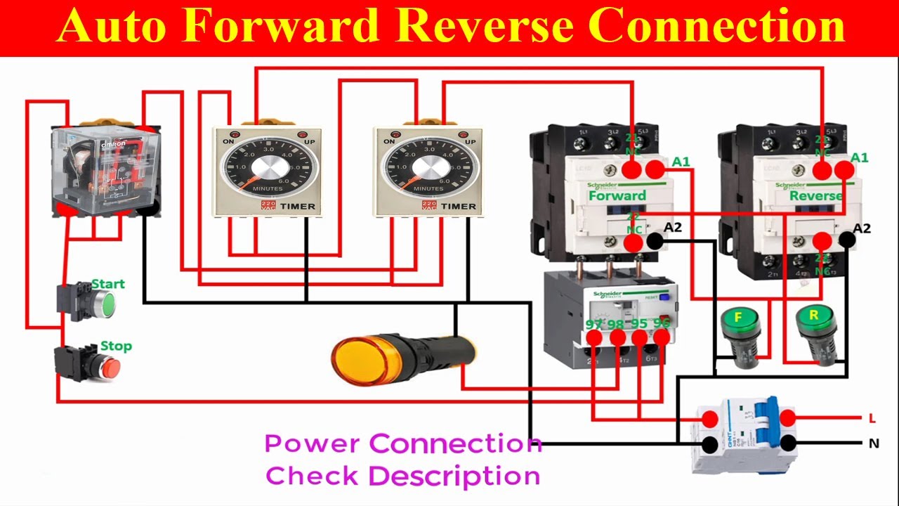 Auto Forward Reverse Control Wiring Connection Diagram |Automatic Reverse Forward Starter Connection