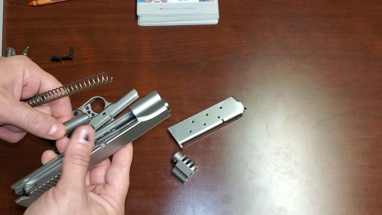 Disassemble a 1911 with a stuck barrel bushing or muzzle brake