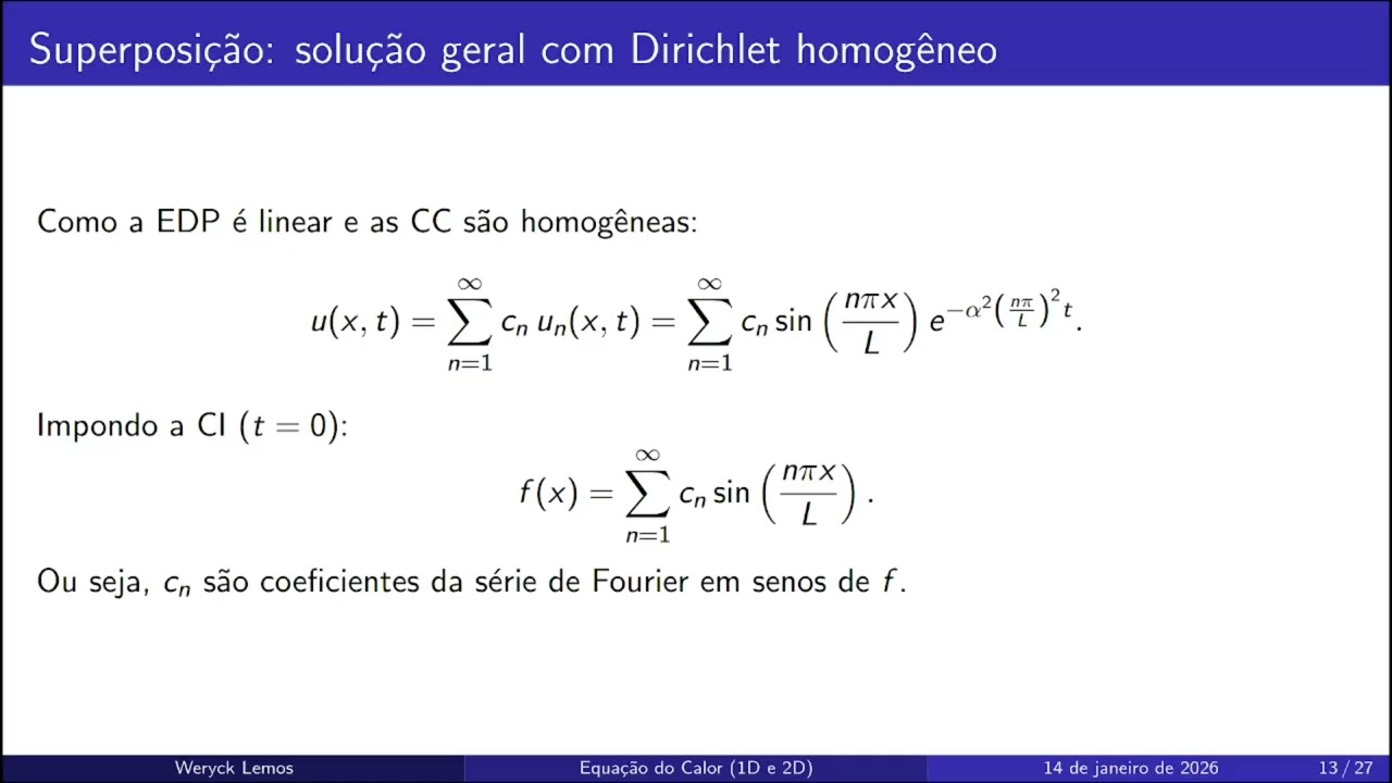Equação do Calor (1D e 2D) — Separação de Variáveis