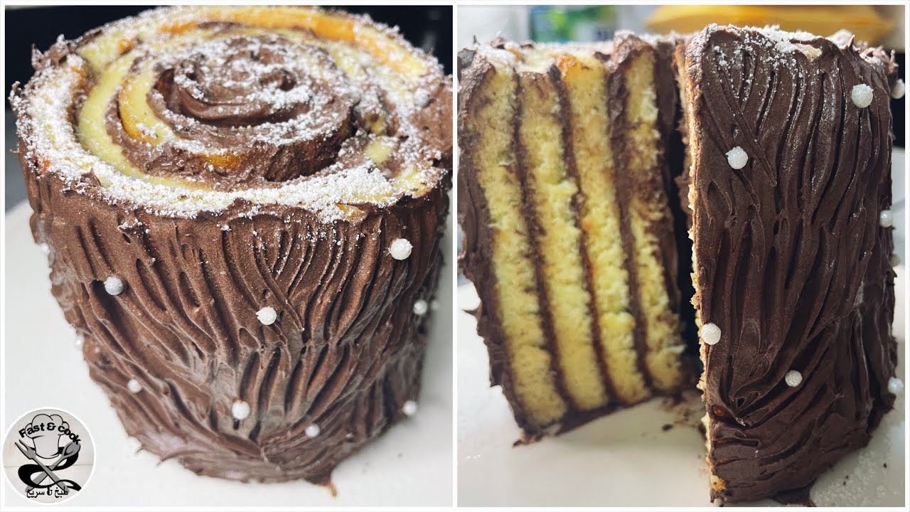 ب 5 ملاعق فقط حضري كيك جذع الشجرة للرأس السنه // Chocolate Tree Trunk Cake