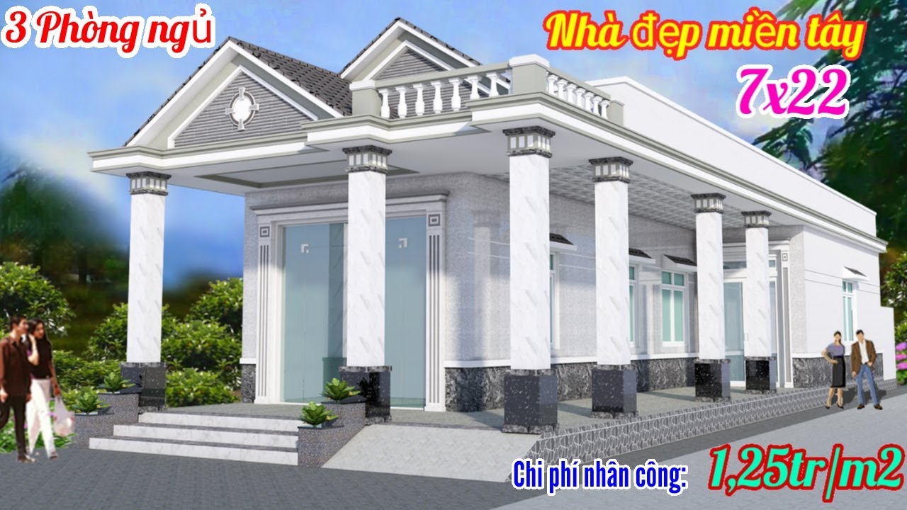 Nhà cấp 4 mái thái tiền chế đẹp nông thôn miền Tây 7x22 với 3 phòng ngủ