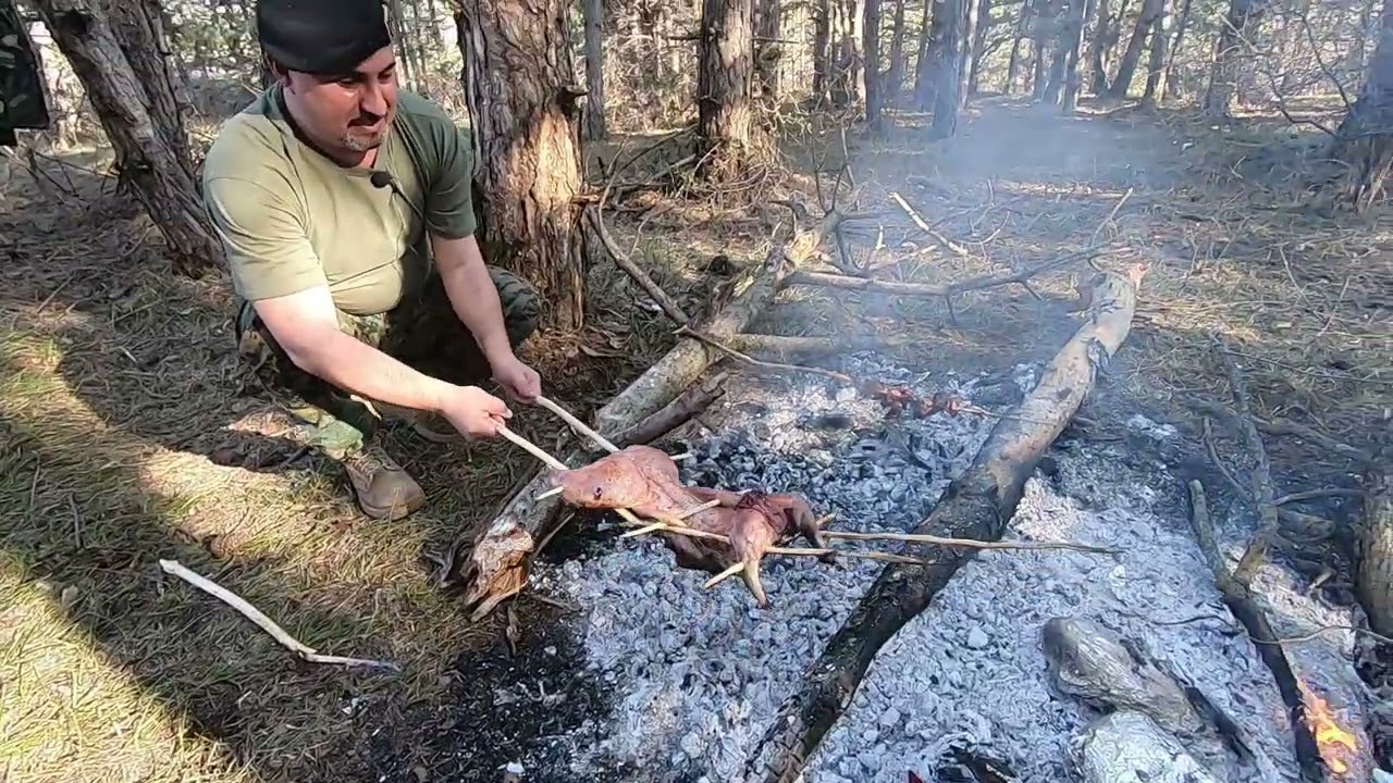 ზემოიმერული კურდღელი ქართლის ტყეში.Rabbit roast in nature. Georgia