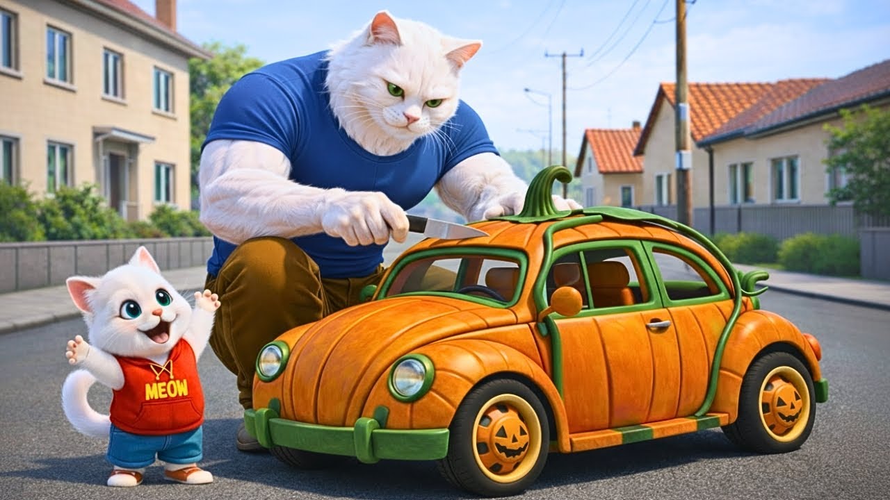 A Father Cat Built a Pumpkin Car for His Son… Until Someone Ruined Everything