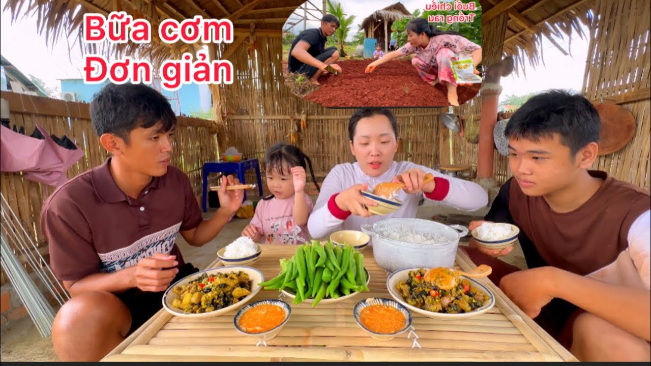 Một ngày của Vợ chồng Mai ở nhà cải tạo lại khu vườn, Bữa cơm chiều đơn giản