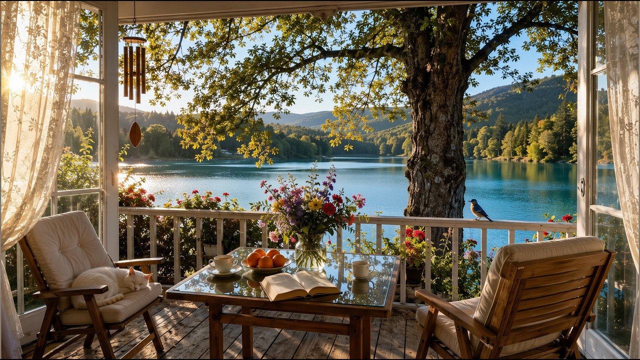 ☀️ Peaceful Summer Lake Porch Ambience With Relaxing Nature Sounds and Cozy Morning Views