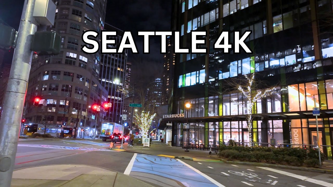 Night Walk in Downtown Seattle, WA 4K
