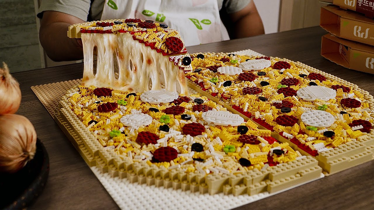 Lego Large Pizza ( Remake )  - Lego In Real Life 10 / Stop Motion Cooking ＆ ASMR