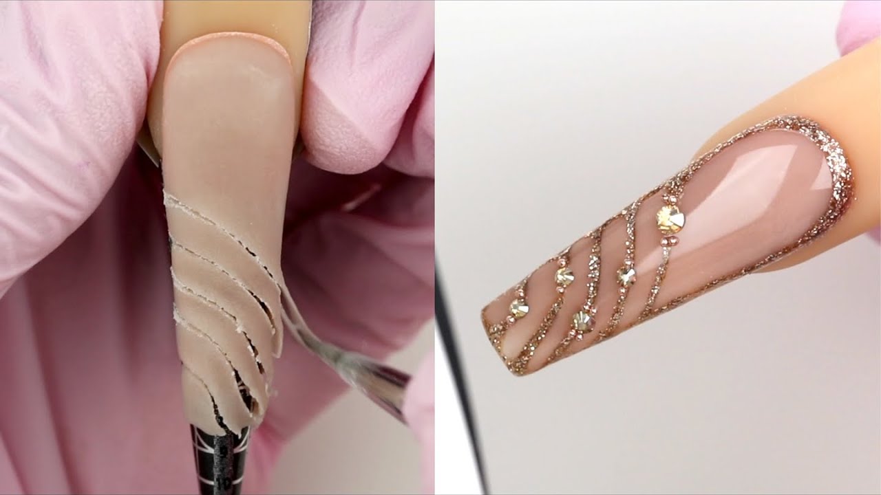 Uñas Acrilicas con Swaroski Golden  💅🏻✨ Nail Art