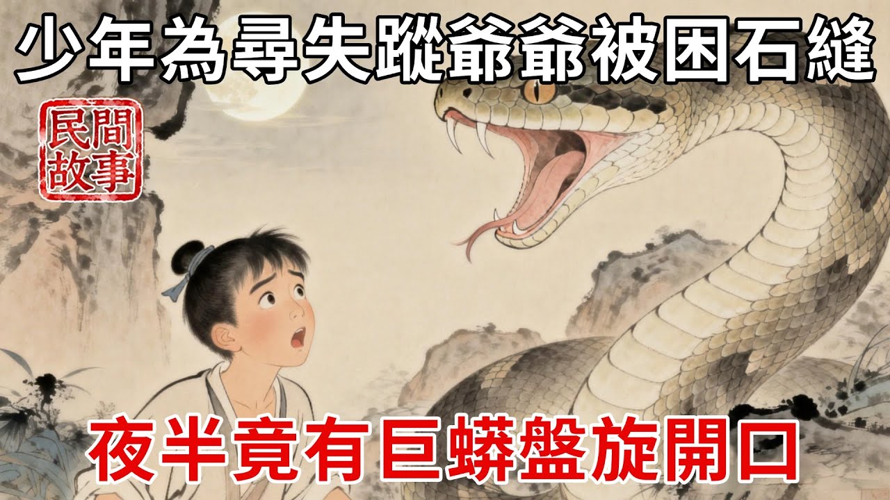 12歲少年為尋失蹤爺爺，獨闖深山失足滾下坡被困石縫，夜半竟有巨蟒盤旋，吐信開口：娃娃，你找的人在這！#民間故事 #傳統文化 #原創虛構 #華語有聲書 #槐樹下聽書