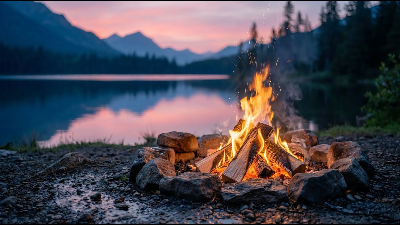 Mountain Campfire at Sunset ❄️🔥 | Alpine Afterglow Fire Sounds for Relaxation & Sleep
