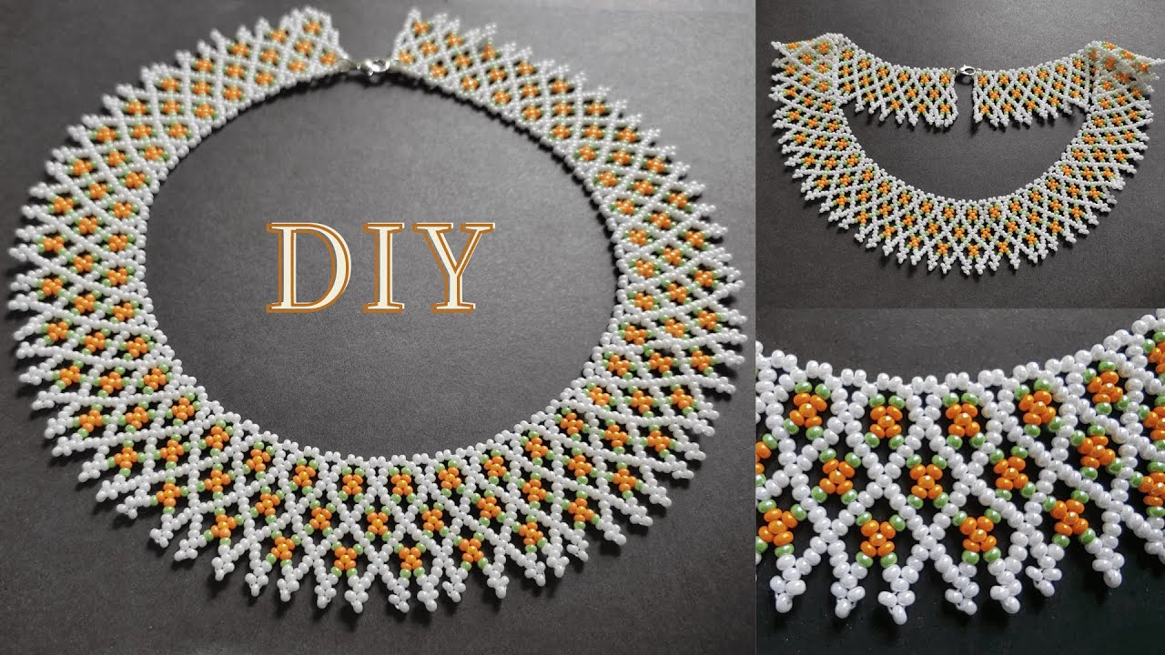 Bead floral necklace, diy how to make beaded flower necklace