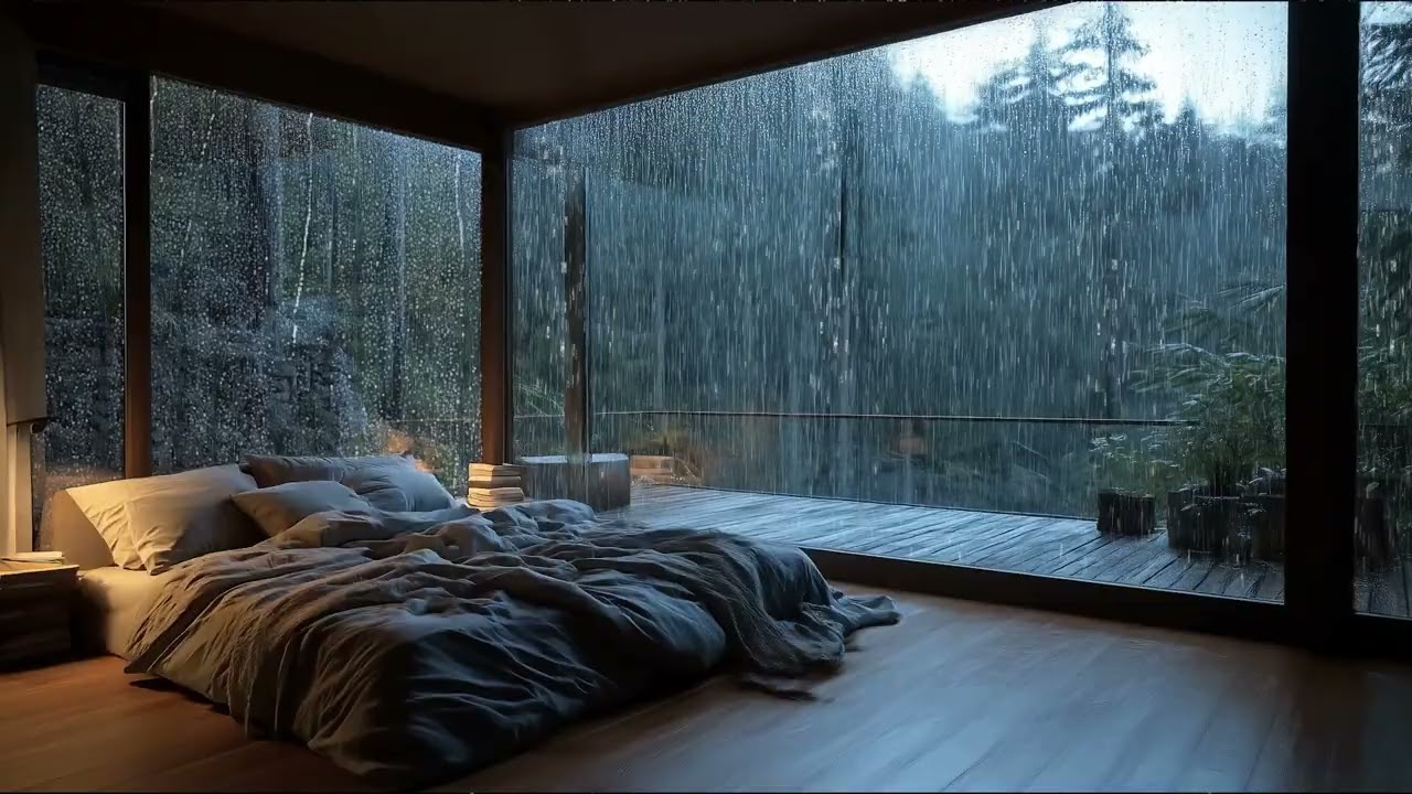Calm Night Rain Sounds for Sleeping | Cozy Bedroom, Forest View, Deep Sleep