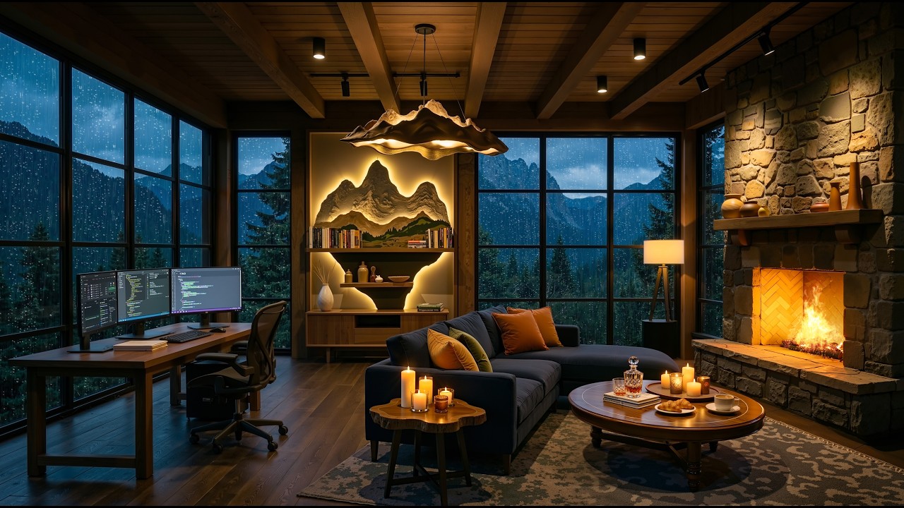 Quiet Rainy Night on a Forest Cabin 🌧️ Gentle Piano Jazz & Rain Sounds for Reading