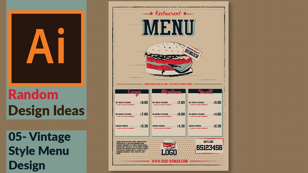 Designing a Vintage Burger Menu Page | Flyer in illustrator CC