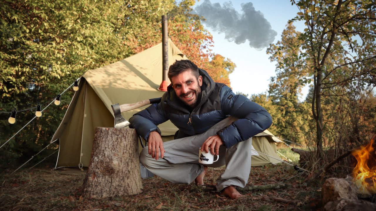 VIVRE dans une TENTE avec po&ecirc;le &agrave; bois.