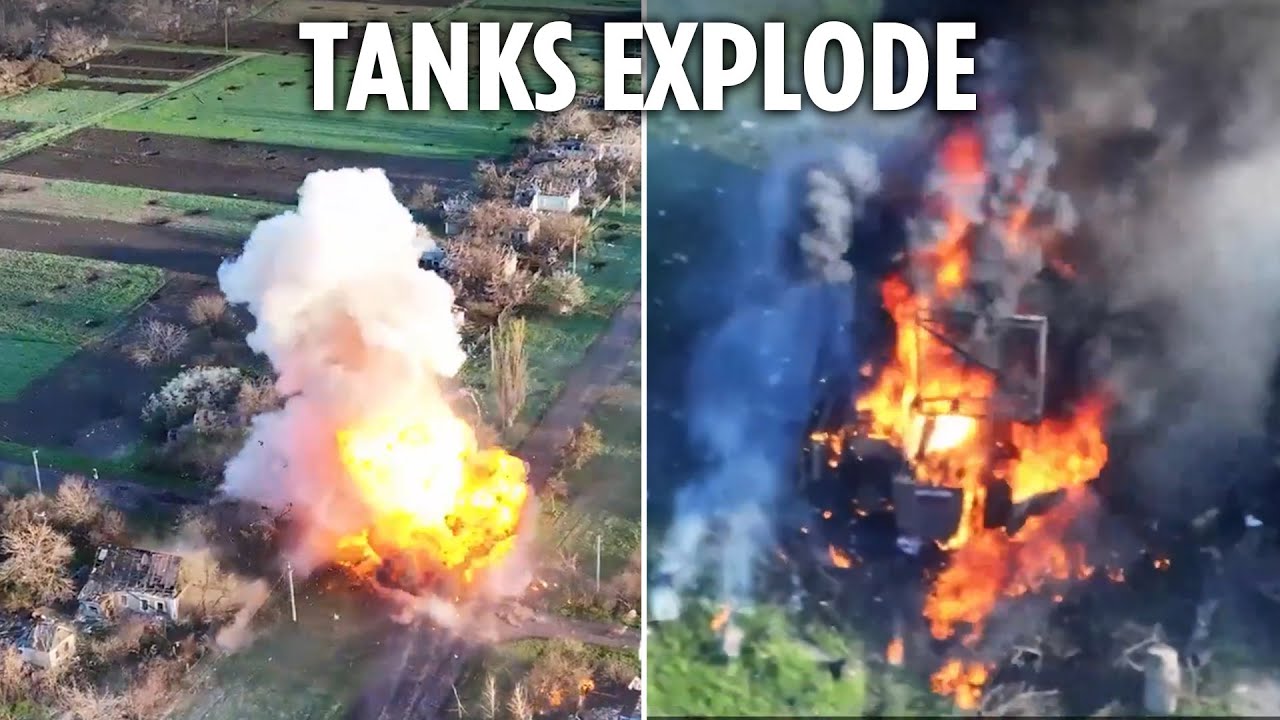 Russian tanks blow up in FIREBALL after failing to storm Ukraine positions