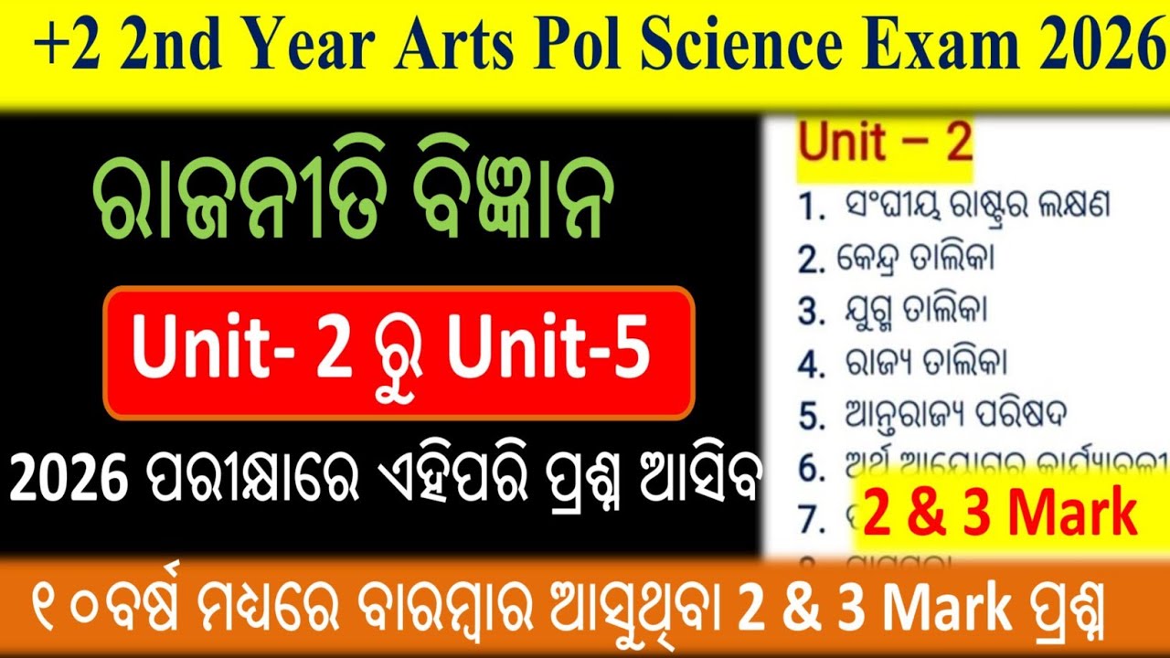 +2 2nd Year Board Exam 2026 |+2 2nd Year Political Science | +2 2nd Yr Selection 2 & 3 Mark Question