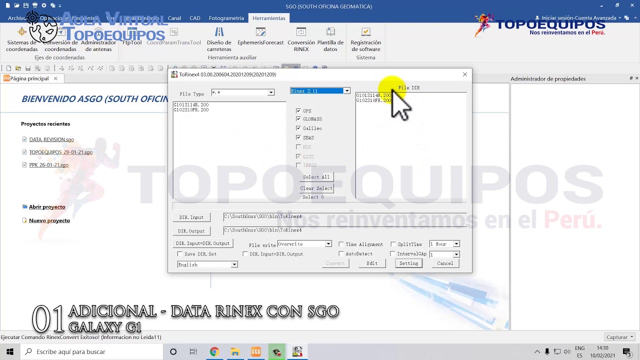 TUTORIAL - SOUTH - GALAXY G1 - CONVERSION DE DATA NATIVA A RINEX CON SGO