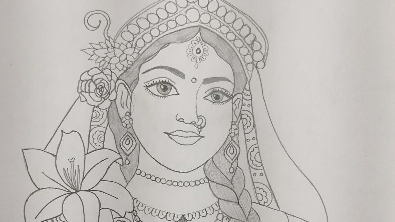 Radha Rani drawing step by step 