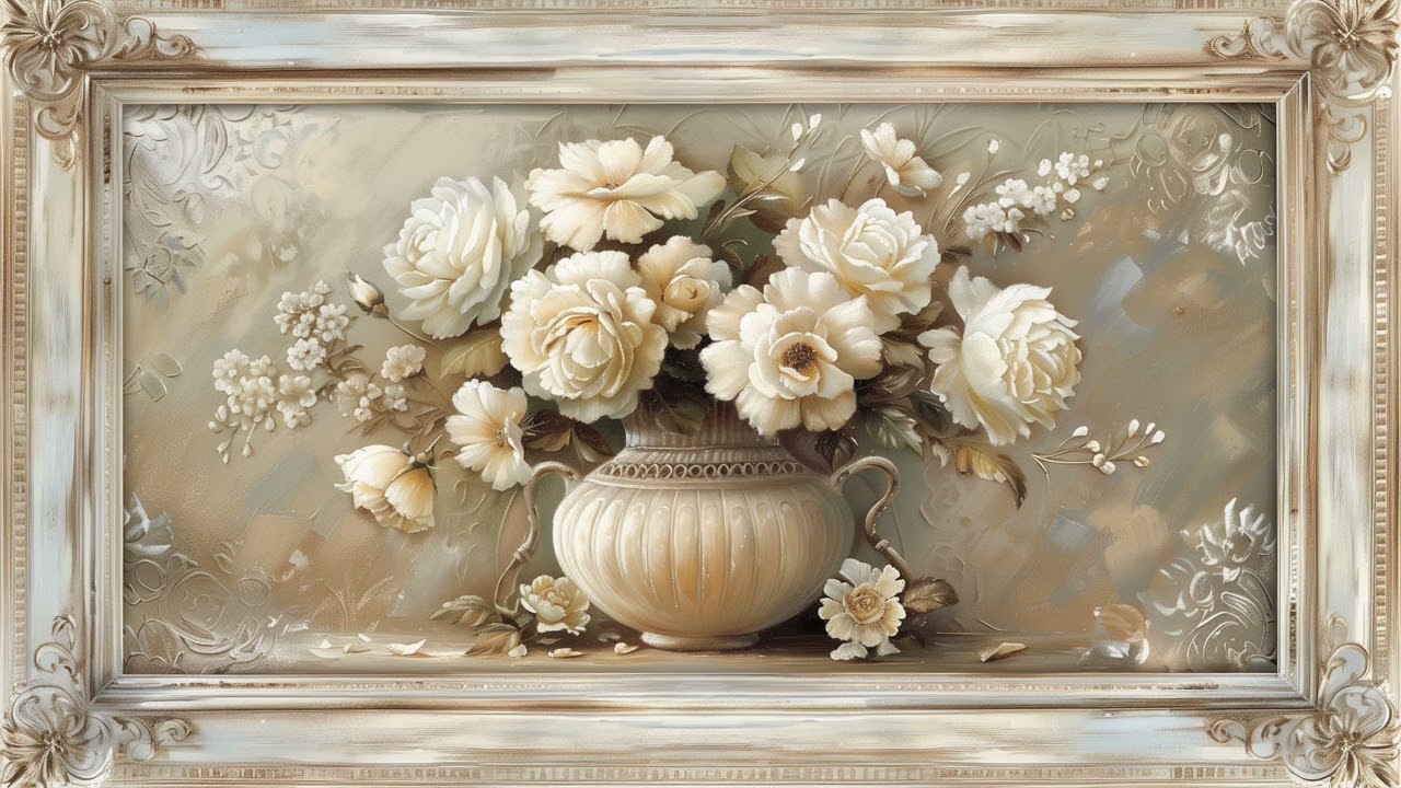 framed potted white flower painting for a good ambient