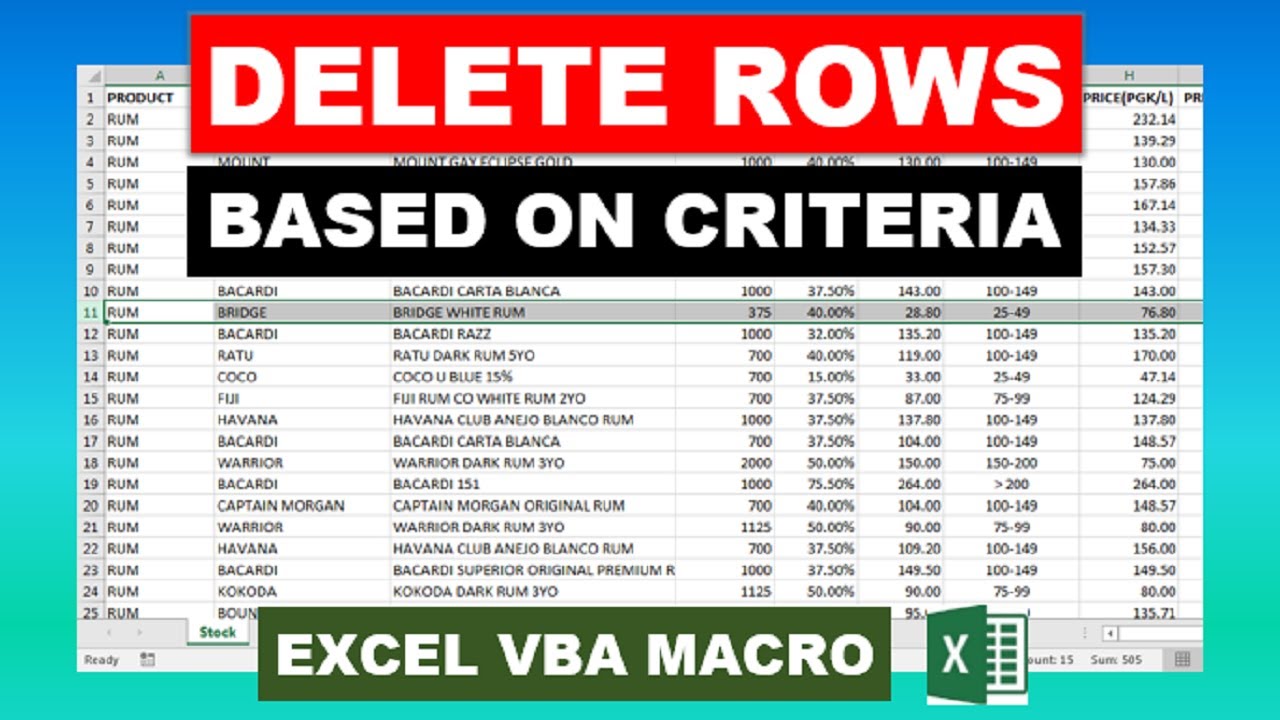 Delete Rows Based On Criteria Excel VBA Macro