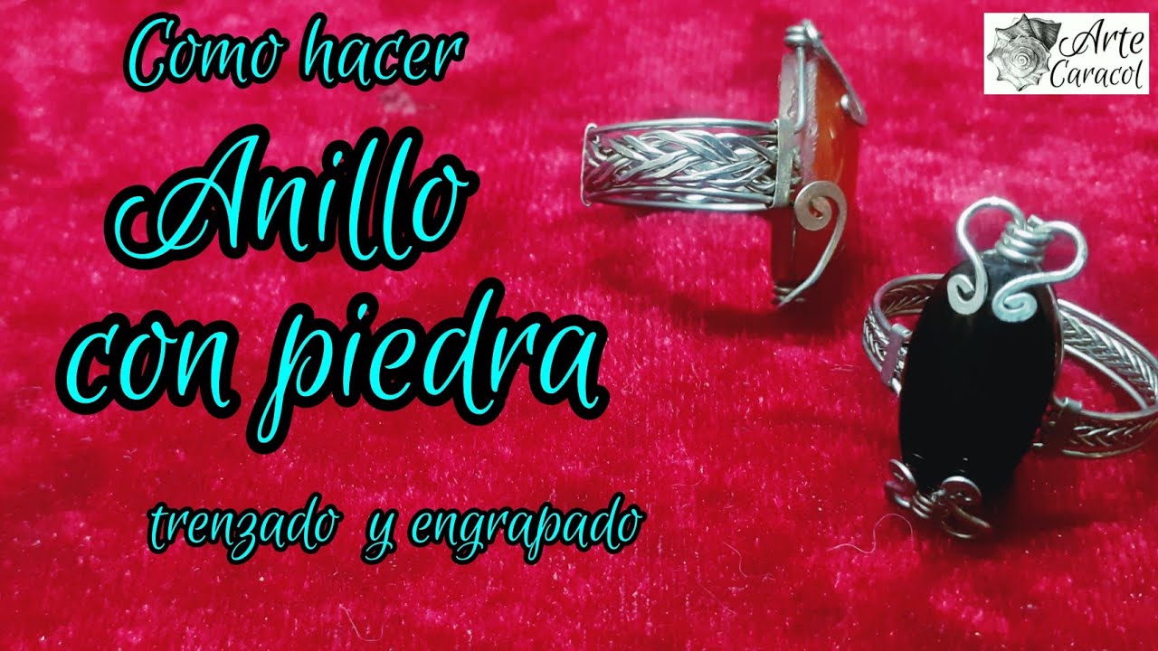 como hacer anillo en alambrismo con piedra ranurada con técnica de trenzado y engrapado|DIY