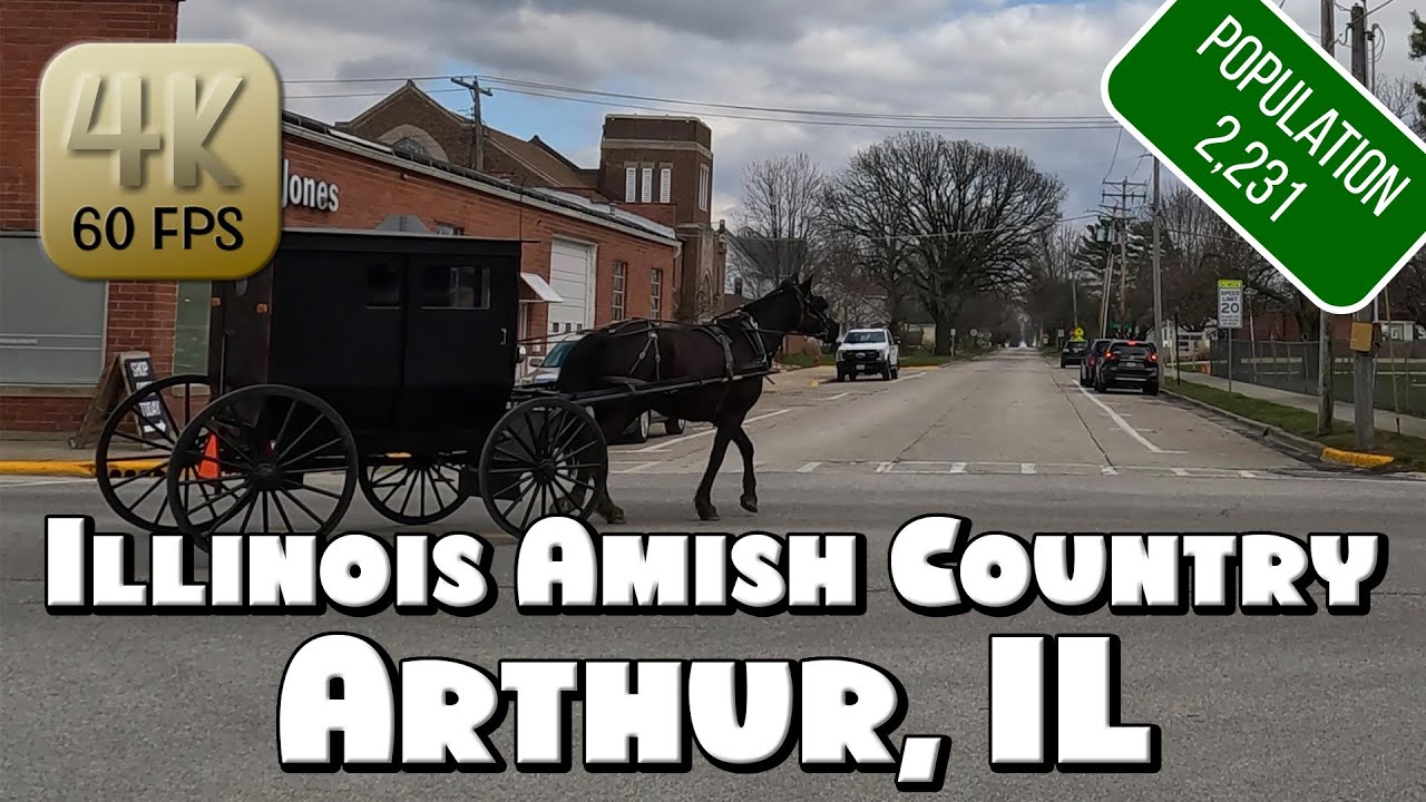 Driving Around Small Town Arthur, IL and Illinois Amish Country in 4k Video