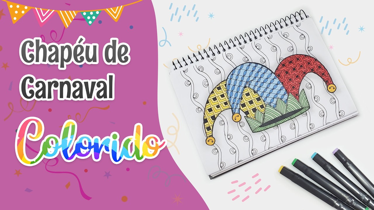 Carna Zen - Como colorir um chapéu de carnaval com padrões zentangle (2) -  PDF gratuito - Zendoodle