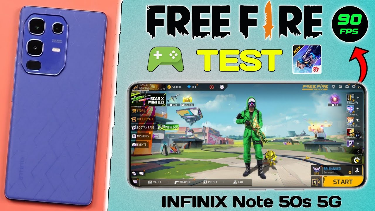 Infinix Note 50s 5G Free Fire Test // With 90.FPS // Infinix Note 50s Gaming Review..