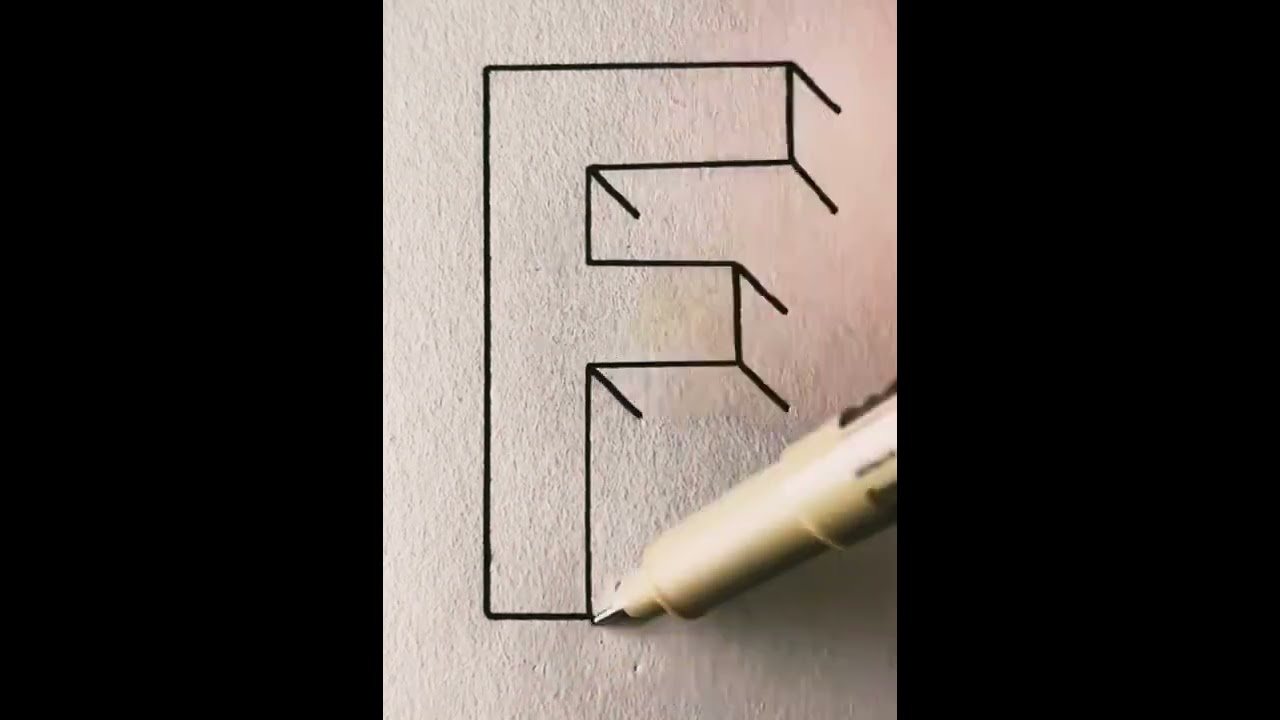 3d boyutlu F harfi karakalem &ccedil;izim