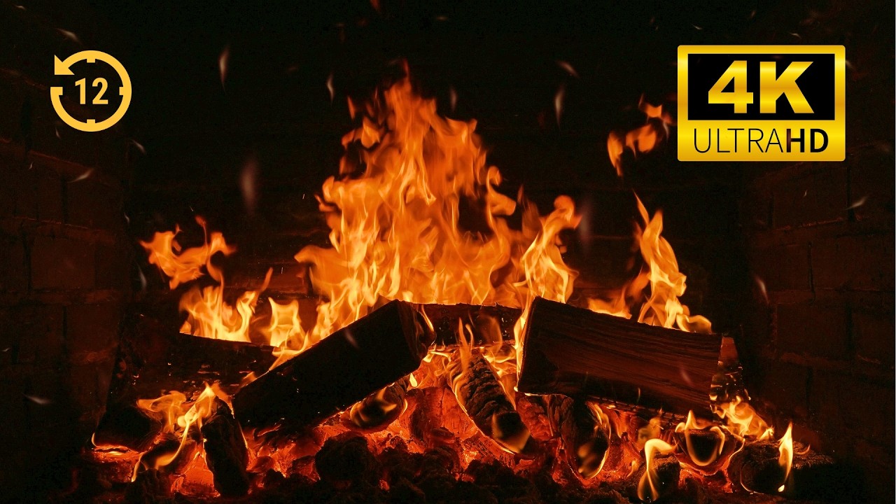 4K Ultra HD Cozy Fireplace 🔥 Real Wood Burning Sounds, No Ads, No AI, 12 Hour Sleep & Study Ambience