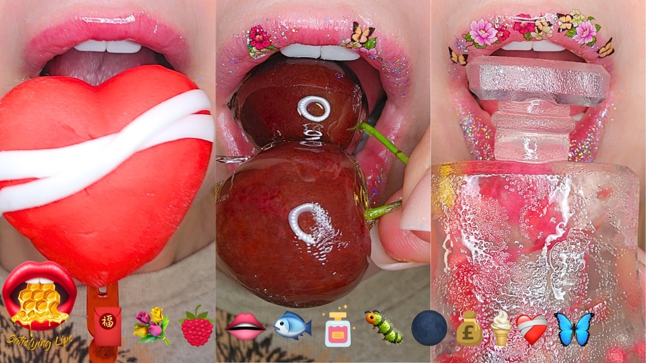 Satisfying ASMR Eating Sounds Emoji Food Challenge Jello Jelly Wax Candy