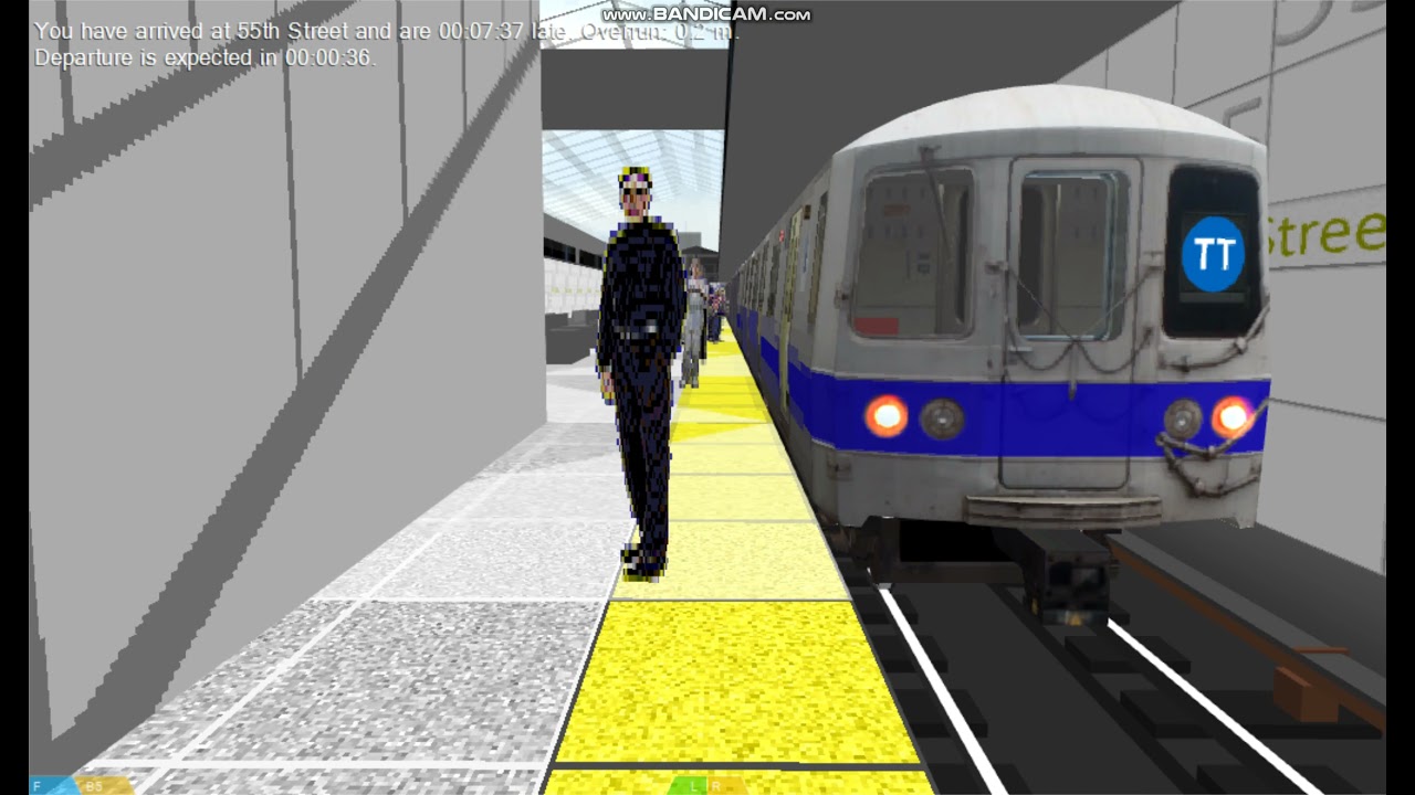Openbve R46 Blue Stripe TT train 2ndave arriving and departing at 55th Street